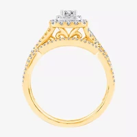 Signature By Modern Bride Womens 3/4 CT. T.W. Natural White Diamond 10K Gold Cushion Bridal Set