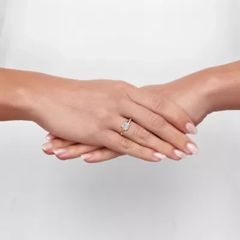 (H-I / Si1-Si2) Womens 1 CT. T.W. Lab Grown White Diamond 10K Gold Halo Engagement Ring