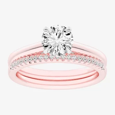 (G / Vs2-Si1) Womens 1 1/4 CT. T.W. Lab Grown White Diamond 14K Gold Round Solitaire Bridal Set