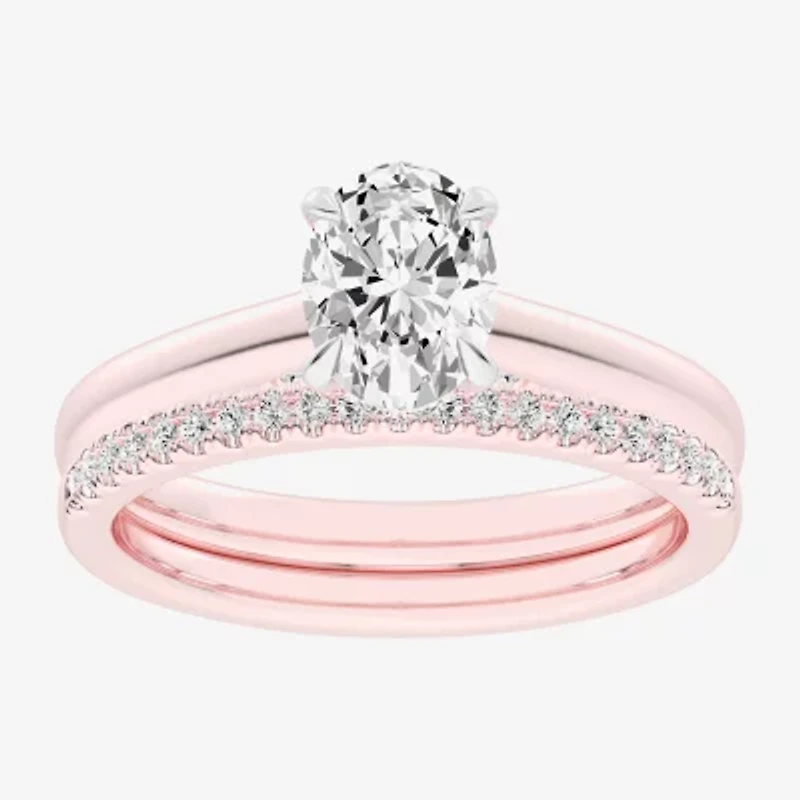 (G / Vs2-Si1) Womens 1 1/4 CT. T.W. Lab Grown White Diamond 14K Gold Oval Solitaire Bridal Set