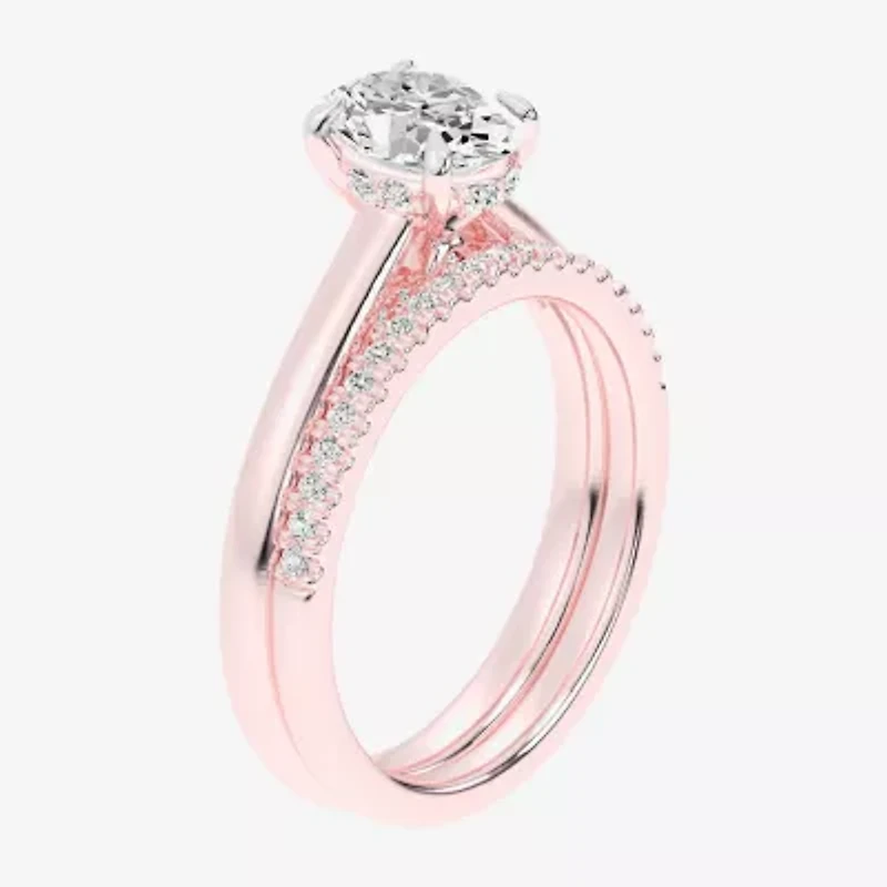 (G / Vs2-Si1) Womens 1 1/4 CT. T.W. Lab Grown White Diamond 14K Gold Oval Solitaire Bridal Set