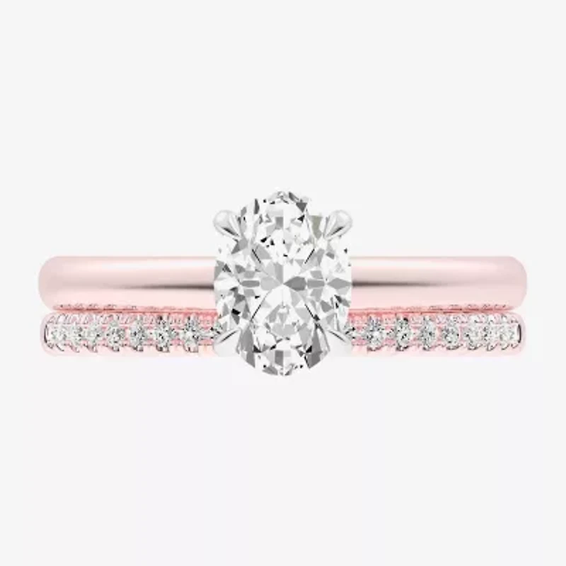 (G / Vs2-Si1) Womens 1 1/4 CT. T.W. Lab Grown White Diamond 14K Gold Oval Solitaire Bridal Set