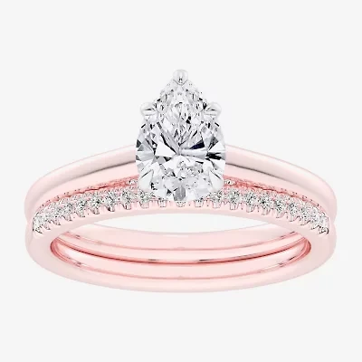 (G / Vs2-Si1) Womens 1 1/4 CT. T.W. Lab Grown White Diamond 14K Gold Pear Solitaire Bridal Set