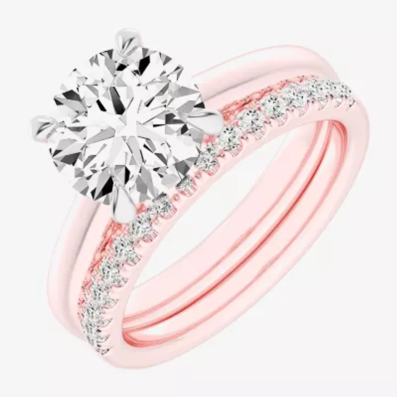 (G-H / Vs2-Si1) Womens 3 1/2 CT. T.W Lab Grown White Diamond 14K Gold Round Solitaire Bridal Set