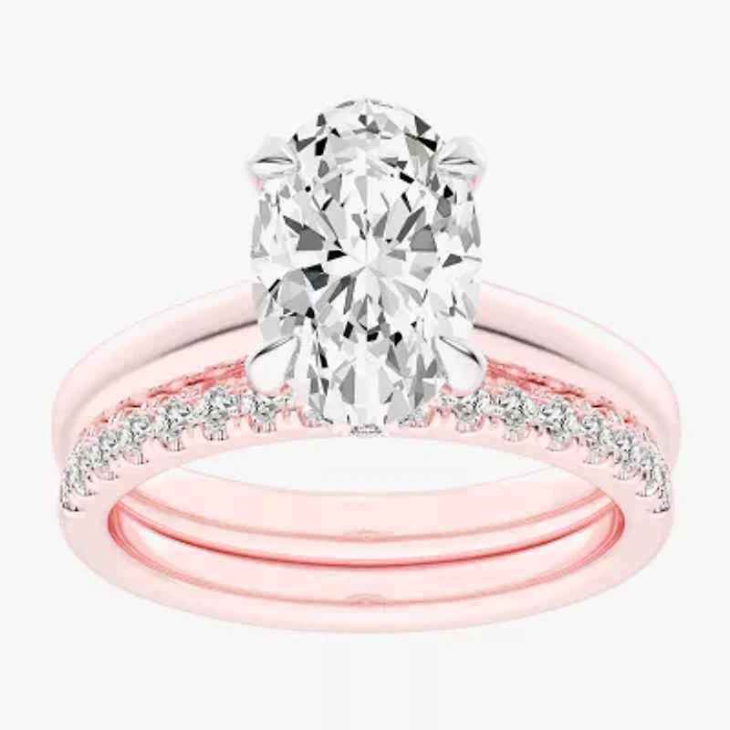 (G-H / Vs2-Si1) Womens 3 1/2 CT. T.W Lab Grown White Diamond 14K Gold Oval Solitaire Bridal Set