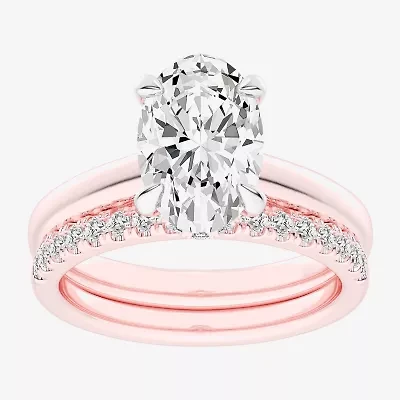 (G-H / Vs2-Si1) Womens 3 1/2 CT. T.W Lab Grown White Diamond 14K Gold Oval Solitaire Bridal Set