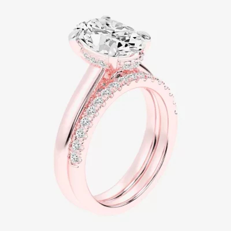 (G-H / Vs2-Si1) Womens 3 1/2 CT. T.W Lab Grown White Diamond 14K Gold Oval Solitaire Bridal Set