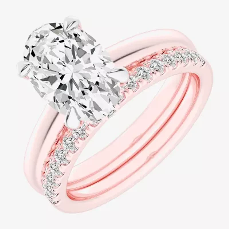 (G-H / Vs2-Si1) Womens 3 1/2 CT. T.W Lab Grown White Diamond 14K Gold Oval Solitaire Bridal Set