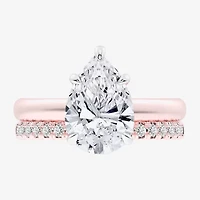 (G-H / Vs2-Si1) Womens 3 1/2 CT. T.W Lab Grown White Diamond 14K Gold Pear Solitaire Bridal Set