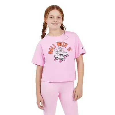 Champion Big Kid Girls Crew Neck Short Sleeve Boxy Fit Graphic T-Shirt