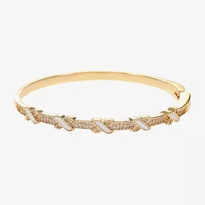 Sparkle Allure Womens Cubic Zirconia 14K Gold Over Brass Round Bangle Bracelet