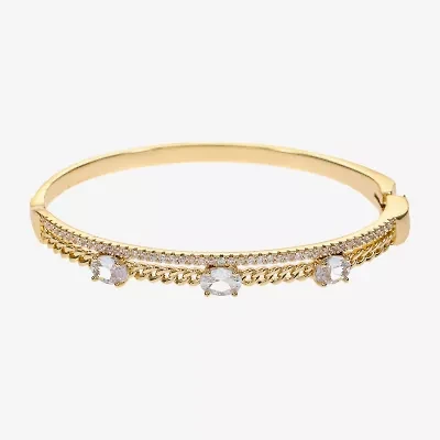 Sparkle Allure Womens Cubic Zirconia 14K Gold Over Brass Oval Round Bangle Bracelet