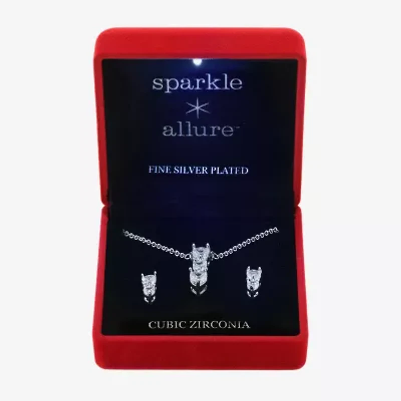 Sparkle Allure Light Up Box Womens Cubic Zirconia Pure Silver Over Brass Heart 2-pc. Jewelry Set