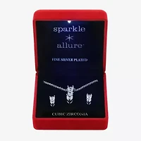 Sparkle Allure Light Up Box Womens Cubic Zirconia Pure Silver Over Brass Heart 2-pc. Jewelry Set