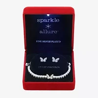 Sparkle Allure Light Up Box Womens Cubic Zirconia Pure Silver Over Brass Butterfly 2-pc. Jewelry Set