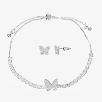 Sparkle Allure Light Up Box Womens Cubic Zirconia Pure Silver Over Brass Butterfly 2-pc. Jewelry Set