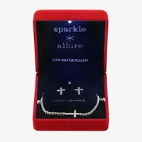 Sparkle Allure Light Up Box Womens Cubic Zirconia Pure Silver Over Brass Cross 2-pc. Jewelry Set