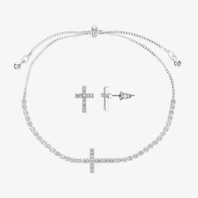 Sparkle Allure Light Up Box Womens Cubic Zirconia Pure Silver Over Brass Cross 2-pc. Jewelry Set