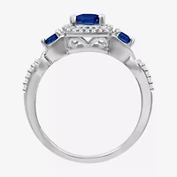 Womens Gemstone & 1/10 CT. T.W. Natural Diamond 10K Gold Round 3-Stone Cocktail Ring