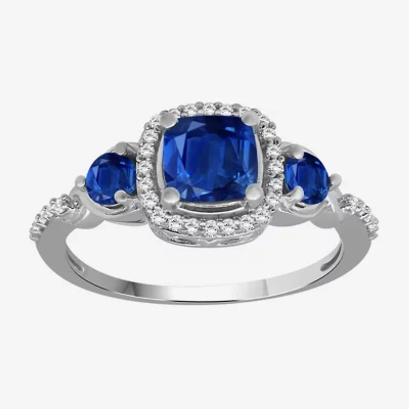 Womens Gemstone & 1/10 CT. T.W. Natural Diamond 10K Gold Round 3-Stone Cocktail Ring
