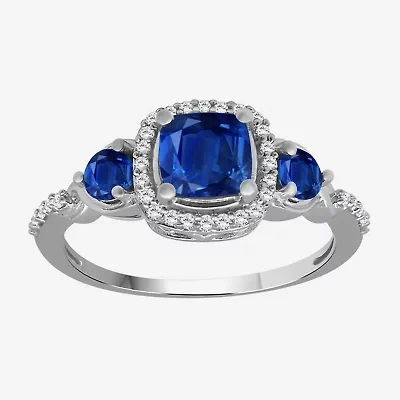 Womens Gemstone & 1/10 CT. T.W. Natural Diamond 10K Gold Round 3-Stone Cocktail Ring