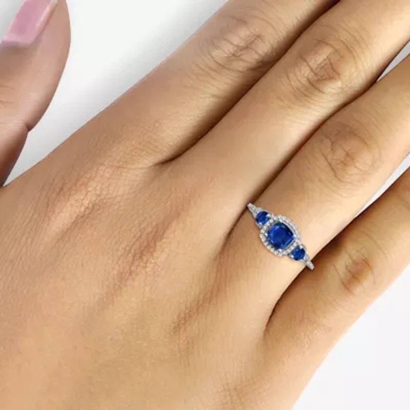 Womens Gemstone & 1/10 CT. T.W. Natural Diamond 10K Gold Round 3-Stone Cocktail Ring