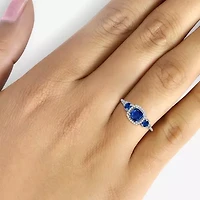 Womens Gemstone & 1/10 CT. T.W. Natural Diamond 10K Gold Round 3-Stone Cocktail Ring