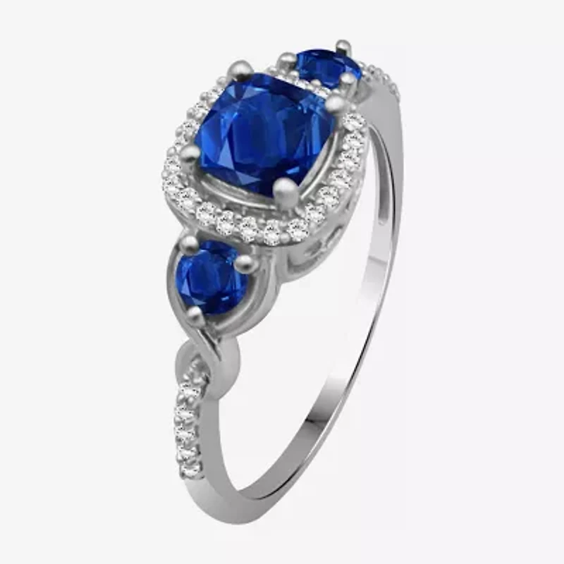 Womens Gemstone & 1/10 CT. T.W. Natural Diamond 10K Gold Round 3-Stone Cocktail Ring