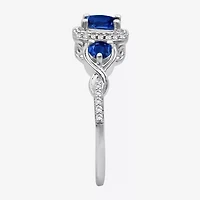 Womens Gemstone & 1/10 CT. T.W. Natural Diamond 10K Gold Round 3-Stone Cocktail Ring