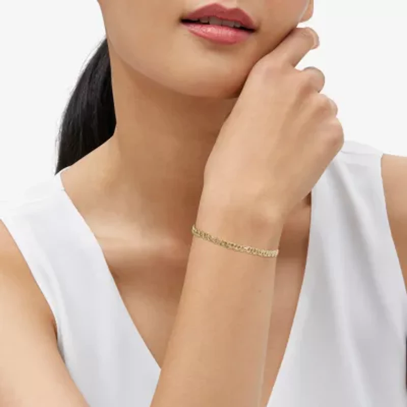 Womens 10K Gold 7.25 Inch Hollow Fashion Chain Bracelet