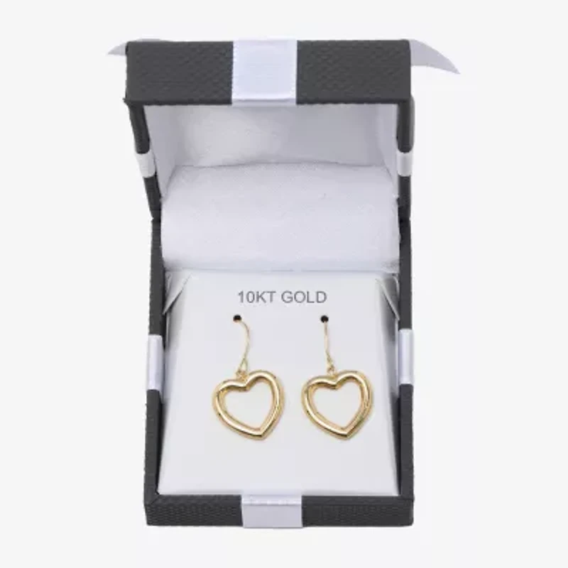 Womens 10K Gold Heart Drop Earrings