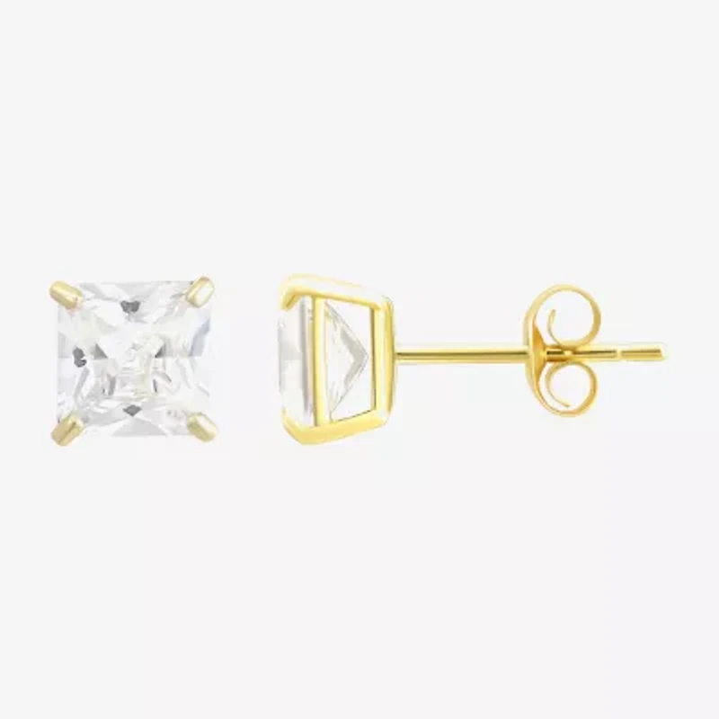 Princess-Cut Cubic Zirconia 10K Gold Stud Earrings