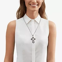 Made in Italy Mens Black Spinel Sterling Silver Cross 22 Inch Pendant Necklace