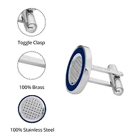 Round Stainless Steel Cuff Links with Enamel Border