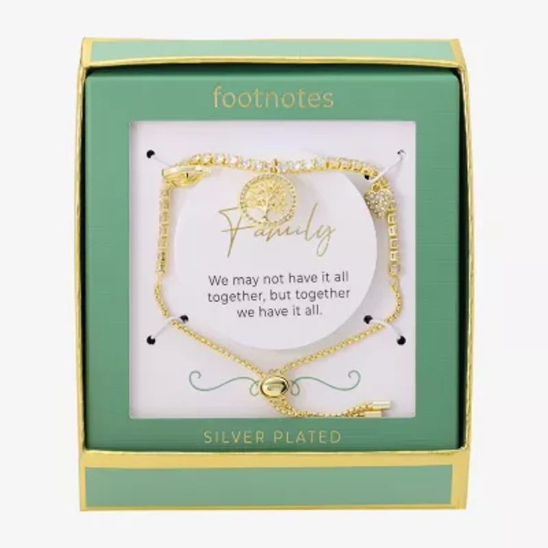 Footnotes Family Tree Of Life Womens Cubic Zirconia 14K Gold Over Brass Circle Heart Bolo Bracelet