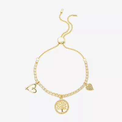 Footnotes Family Tree Of Life Womens Cubic Zirconia 14K Gold Over Brass Circle Heart Bolo Bracelet
