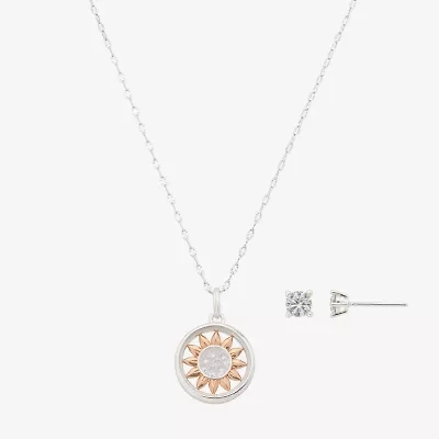 Footnotes Sunflower Womens Cubic Zirconia 14K Gold Over Brass Pure Silver Over Brass Flower 2-pc. Jewelry Set