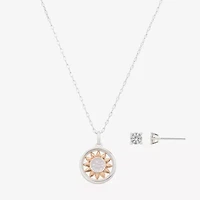 Footnotes Sunflower Womens Cubic Zirconia 14K Gold Over Brass Pure Silver Over Brass Flower 2-pc. Jewelry Set