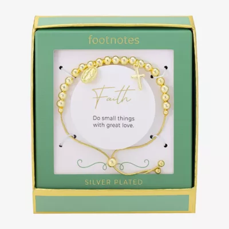 Footnotes Faith Virgin Mary Womens Cubic Zirconia 14K Gold Over Brass Cross Bolo Bracelet