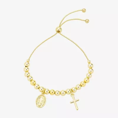 Footnotes Faith Virgin Mary Womens Cubic Zirconia 14K Gold Over Brass Cross Bolo Bracelet