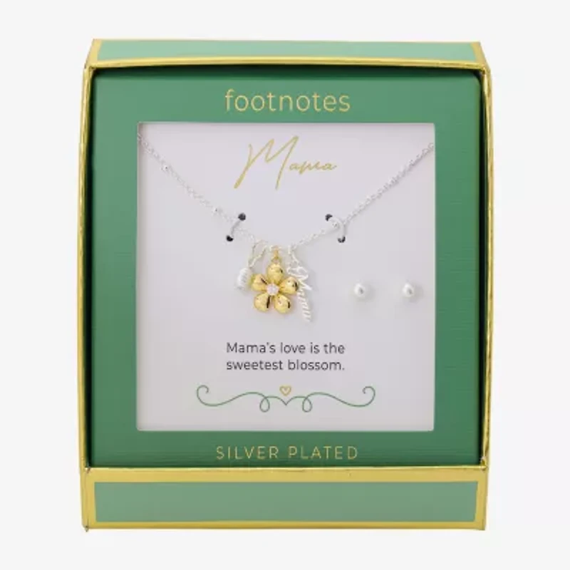 Footnotes Mama Womens Cubic Zirconia 14K Gold Over Brass Pure Silver Over Brass Flower 2-pc. Jewelry Set