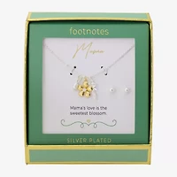 Footnotes Mama Womens Cubic Zirconia 14K Gold Over Brass Pure Silver Over Brass Flower 2-pc. Jewelry Set