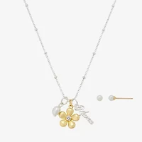 Footnotes Mama Womens Cubic Zirconia 14K Gold Over Brass Pure Silver Over Brass Flower 2-pc. Jewelry Set