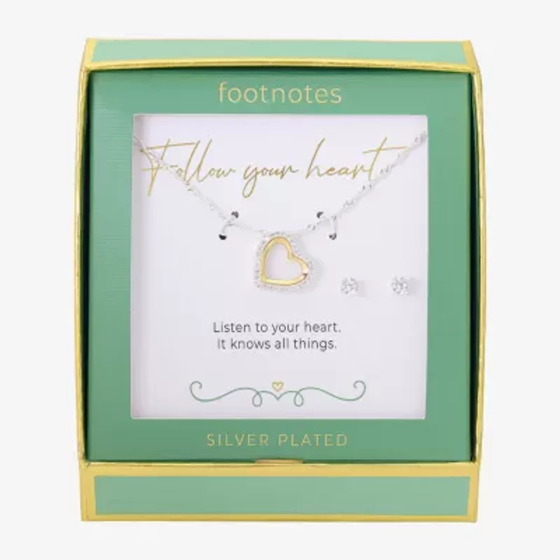 Footnotes Love Womens Cubic Zirconia 14K Gold Over Brass Pure Silver Over Brass Heart 2-pc. Jewelry Set