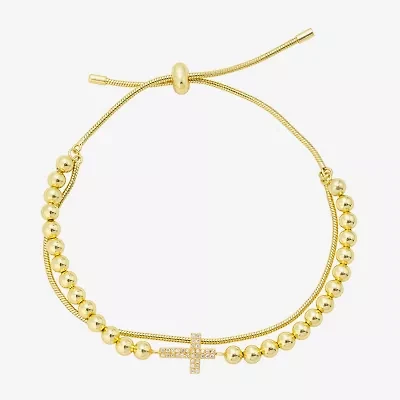 Footnotes Faith Womens Cubic Zirconia 14K Gold Over Brass Cross Bolo Bracelet