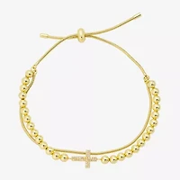 Footnotes Faith Womens Cubic Zirconia 14K Gold Over Brass Cross Bolo Bracelet