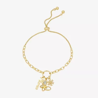 Footnotes Mama Womens White Cubic Zirconia 14K Gold Over Brass Butterfly Flower Bolo Bracelet