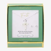 Footnotes Faith Womens Cubic Zirconia Pure Silver Over Brass Cross 2-pc. Jewelry Set