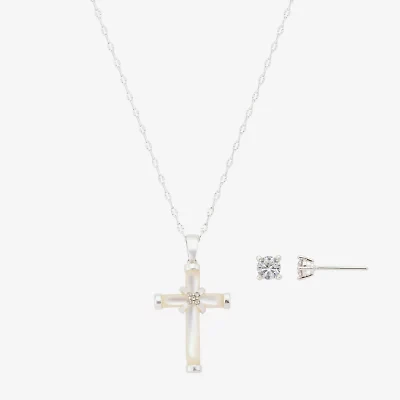 Footnotes Faith Womens Cubic Zirconia Pure Silver Over Brass Cross 2-pc. Jewelry Set