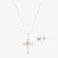 Footnotes Faith Womens Cubic Zirconia Pure Silver Over Brass Cross 2-pc. Jewelry Set